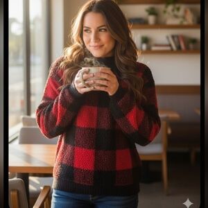 beachlunchlounge Red and Black Checkered Long Sleeve